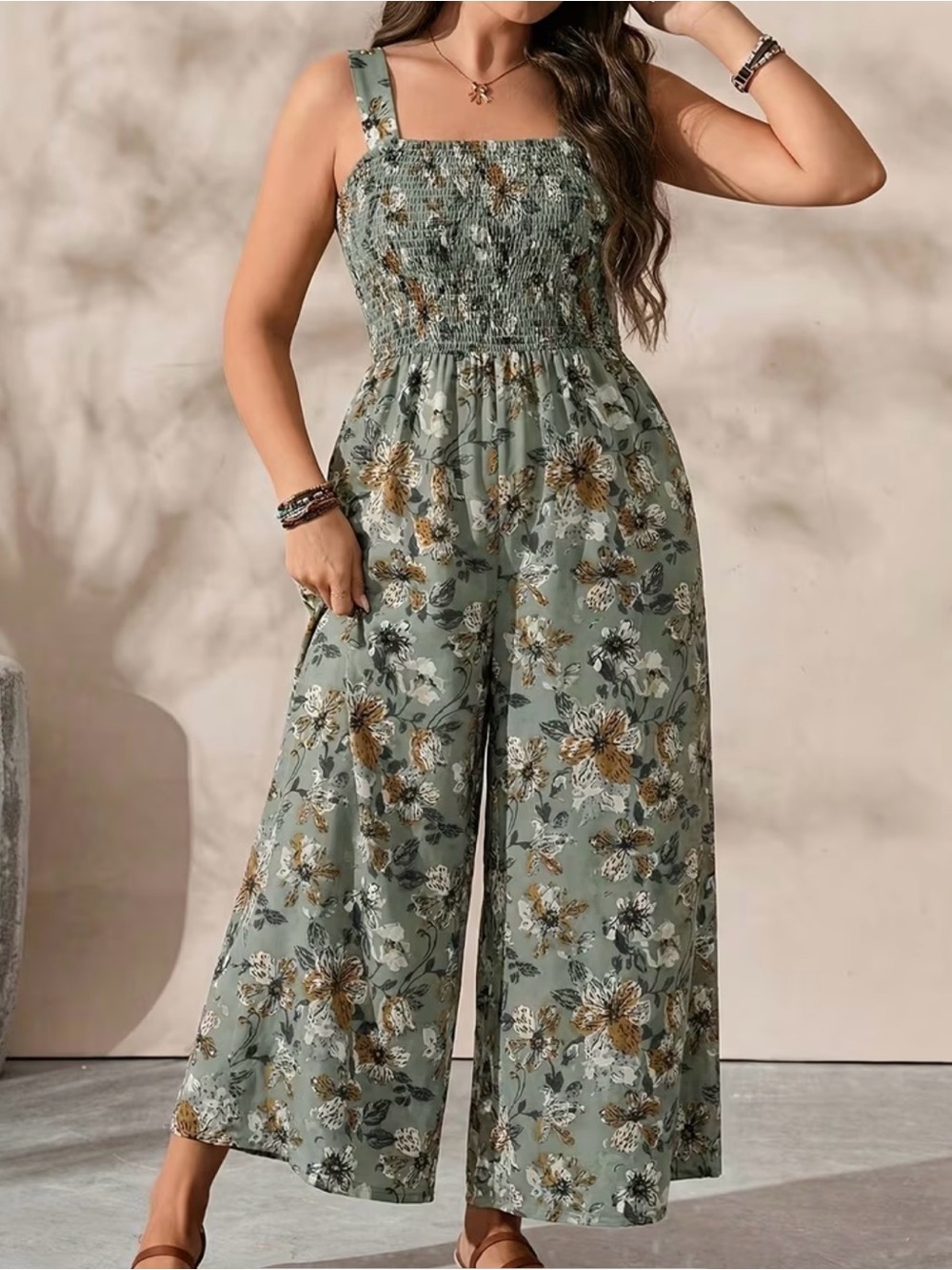 Wide-Leg Jumpsuit - Sage Green Size Large